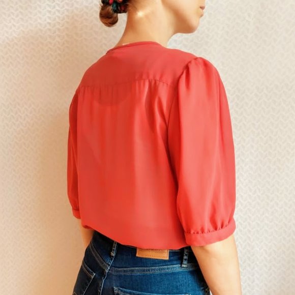 Vintage dark orange short sleeve blouse - Picture 5 of 8